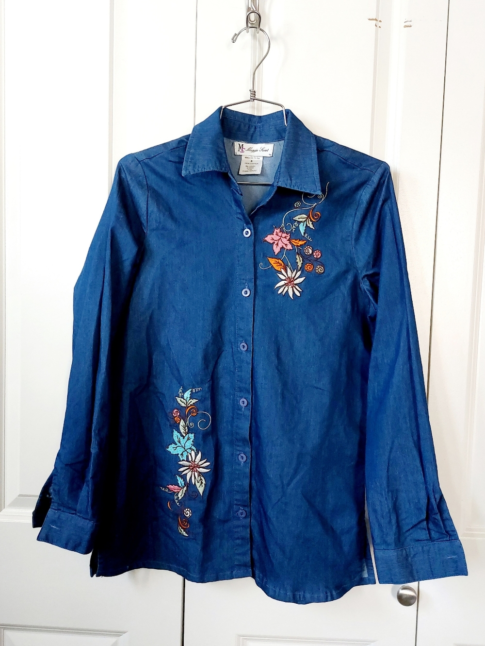 Denim/Chambray Shirt Floral & Leaf Design Small‎ Maggie Sweet Granny Cottage